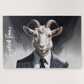 Dierlijke mode man zwart wit gehoornde man kunst legpuzzel (Horizontaal)