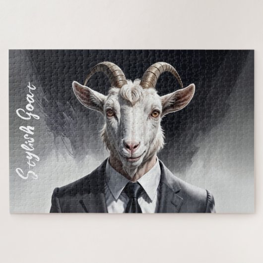 Dierlijke mode man zwart wit gehoornde man kunst legpuzzel (Horizontaal)