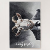 Dierlijke mode man zwart wit gehoornde man kunst legpuzzel (Verticaal)