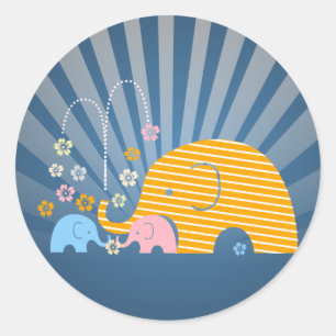 Dierlijke olifant Moeder en baby met bloem Ronde Sticker