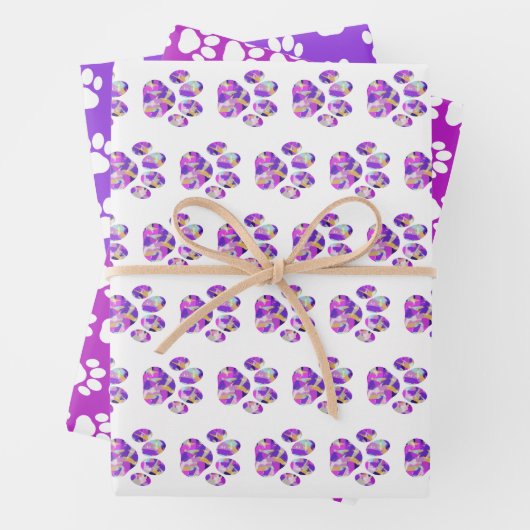 Dierlijke Paws Verpakking Papier Paarse Roze Set v Inpakpapier Vel (In situ)