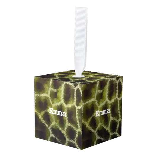 Dierlijke printolive Groen Kubus Ornament (Voorkant hoekig)