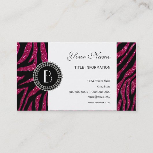 Dierlijke printpatronen Glitter Zebra Pattern en M Visitekaartje (Voorkant)