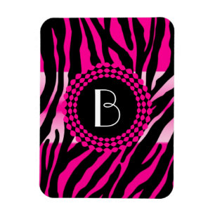 Dierlijke printroze zebrapatroon en monogram magneet