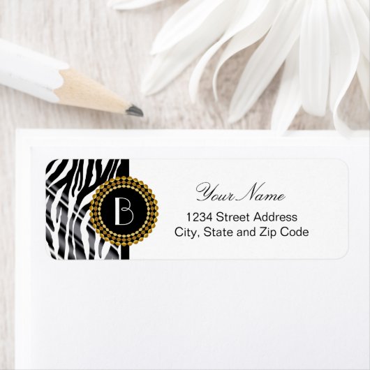 Dierlijke printZebra Patroon en monogram Etiket (Insitu)