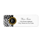 Dierlijke printZebra Patroon en monogram Etiket (Voorkant)