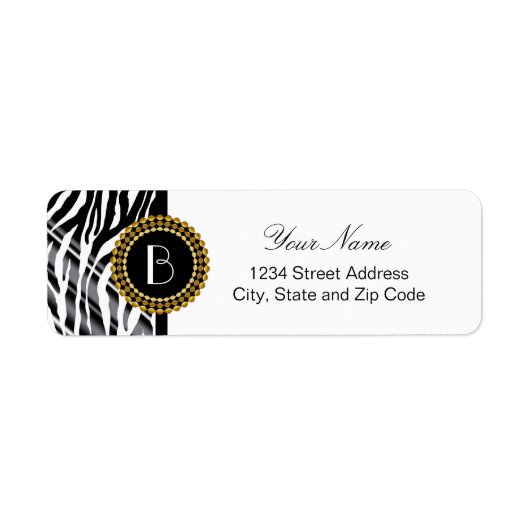 Dierlijke printZebra Patroon en monogram Etiket (Voorkant)