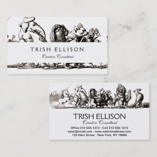 Dierlijke Schattigee Kunst Eenhoorn Olifant Lion Z Visitekaartje (Voorkant / Achterkant)