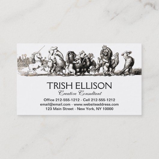 Dierlijke Schattigee Kunst Eenhoorn Olifant Lion Z Visitekaartje (Achterkant)