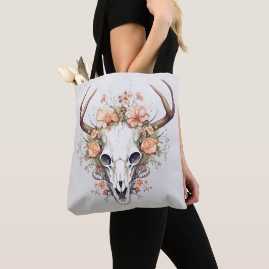 Dierlijke schedel delicate bloemen tote bag (Dichtbij)