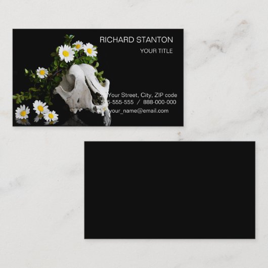 Dierlijke schedel met een maag van wilde bloem visitekaartje (Voorkant / Achterkant)