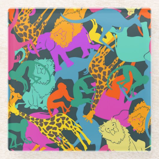 Dierlijke Silhouettes Patroon Glazen Onderzetter (Voorkant)