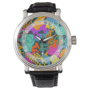 Dierlijke Silhouettes Patroon Horloge
