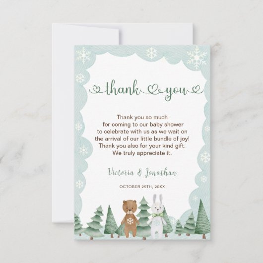 Dierlijke sneeuwvlok Winter Baby shower Dank u kaa Bedankkaart (Voorkant)
