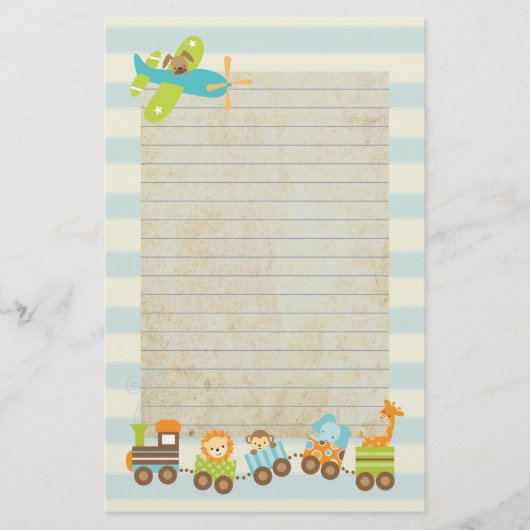 Dierlijke Speelgoed en vliegtuig op Stripes Briefpapier (Voorkant)