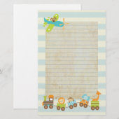 Dierlijke Speelgoed en vliegtuig op Stripes Briefpapier (Voorkant / Achterkant)