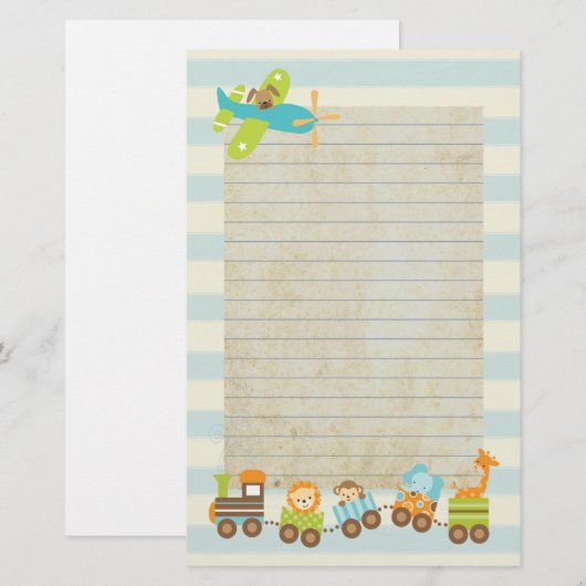 Dierlijke Speelgoed en vliegtuig op Stripes Briefpapier (Voorkant / Achterkant)