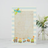 Dierlijke Speelgoed en vliegtuig op Stripes Briefpapier (Staand voorkant)
