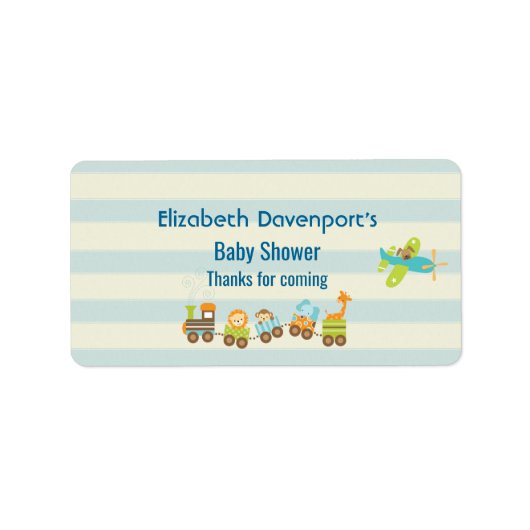 Dierlijke Speelgoed en vliegtuig op Stripes Etiket (Voorkant)