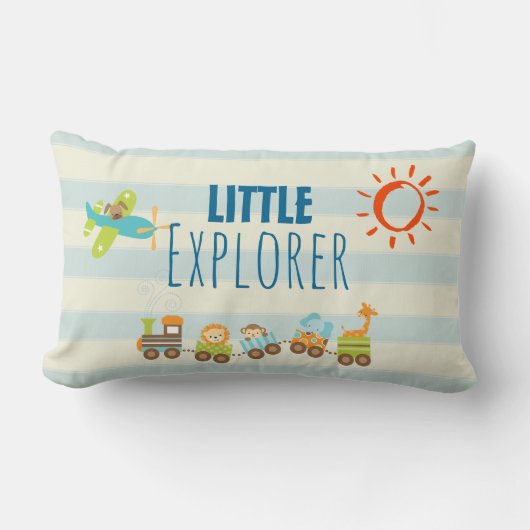 Dierlijke Speelgoed en vliegtuig op Stripes Kussen (Voorkant)