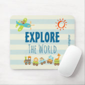 Dierlijke Speelgoed en vliegtuig op Stripes Muismat (Met muis)