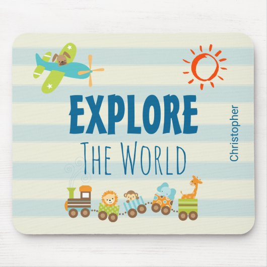 Dierlijke Speelgoed en vliegtuig op Stripes Muismat (Voorkant)