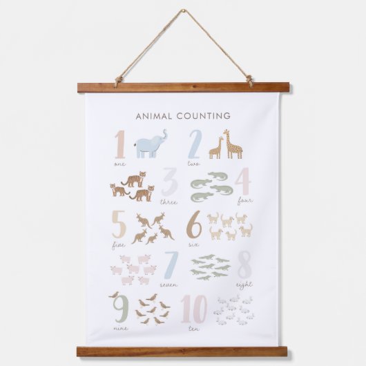 Dierlijke telnummers Kinder kamerdecor Hangend Wandkleed (Voorkant)