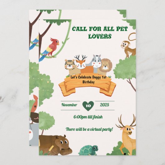 Dierlijke verjaardagskaart ontwerp kaart (Voorkant / Achterkant)