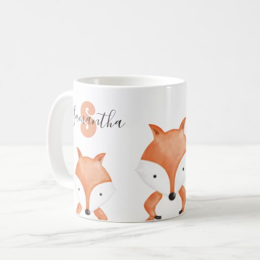 Dierlijke Waterverf Fox Naam Monogram Koffiemok (Voorkant links)