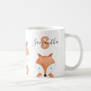 Dierlijke Waterverf Fox Naam Monogram Koffiemok