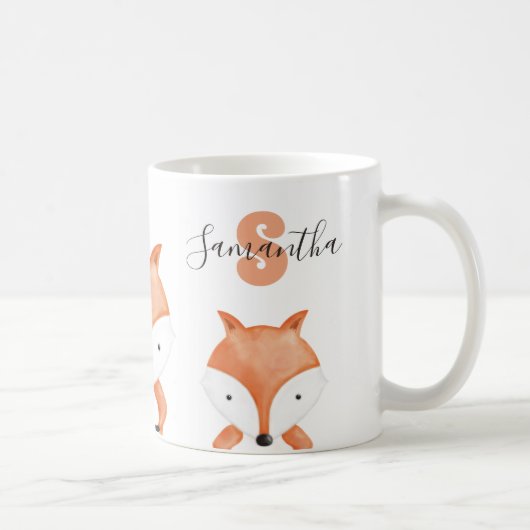 Dierlijke Waterverf Fox Naam Monogram Koffiemok (Rechts)