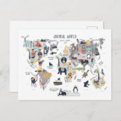 Dierlijke Wereldkaart Briefkaart (Voorkant / Achterkant)