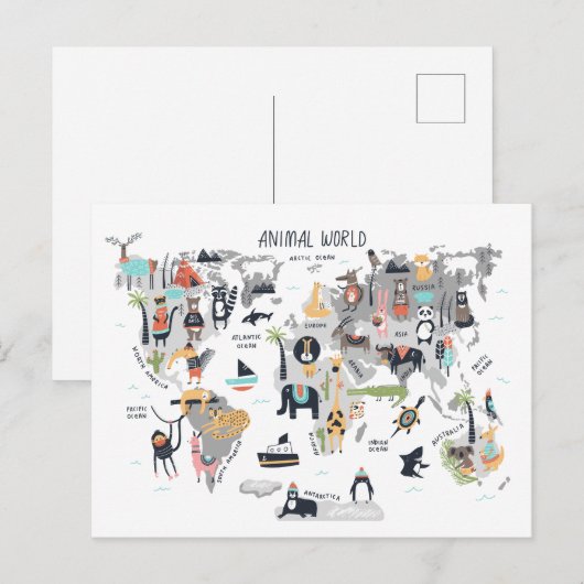 Dierlijke Wereldkaart Briefkaart (Voorkant / Achterkant)