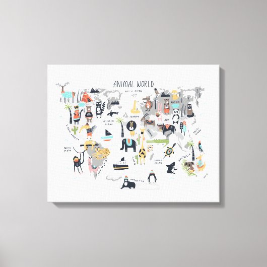Dierlijke Wereldkaart Canvas Afdruk (Voorkant)