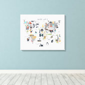Dierlijke Wereldkaart Canvas Afdruk (Insitu (Houten vloer))