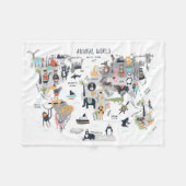 Dierlijke Wereldkaart Fleece Deken (Voorkant (Horizontaal))