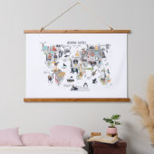 Dierlijke Wereldkaart Hangend Wandkleed (Slaapkamer)
