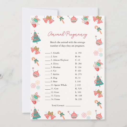 Dierlijke Zwangerschap Spel Kerst Baby shower Kaar Feestdagenkaart (Voorkant)