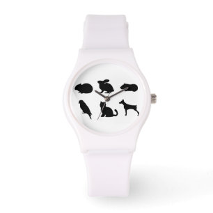 Dierlijke zwarte Silhouettes Pet Caring Time Horloge