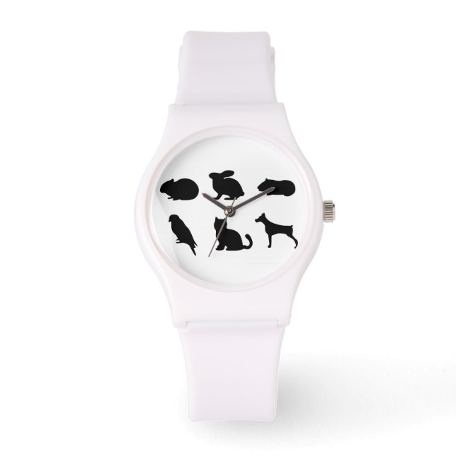 Dierlijke zwarte Silhouettes Pet Caring Time Horloge (Voorkant)
