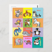 Diernamen met Cartoon Dierlijke Afbeeldingen Briefkaart (Voorkant / Achterkant)