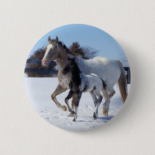 Dierpaarden Wintersneeuw Vredesliefhebber Ronde Button 5,7 Cm