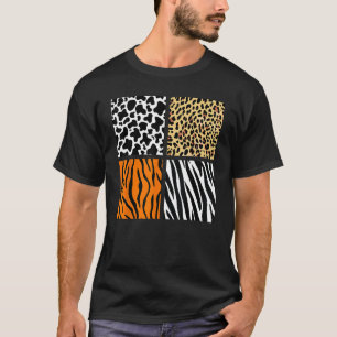 Dierpatroon met vier koeien tijger luipaard zebra t-shirt
