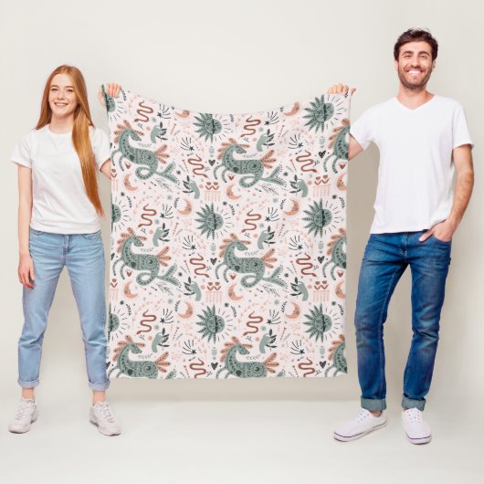 Dierpatroon Roze achtergrondWaterverf voor meisje Fleece Deken (In situ)