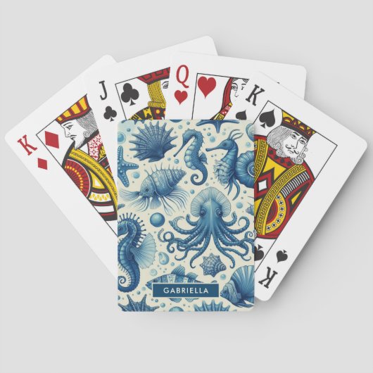 Dierpatroon van vintage zeedieren pokerkaarten (Achterkant)