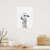 Dierportret van het zwarte en witte lama-boerderij poster (Keuken)