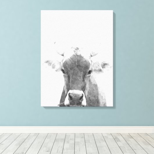 Dierportret van zwarte en witte koe canvas afdruk (Insitu (Houten vloer))