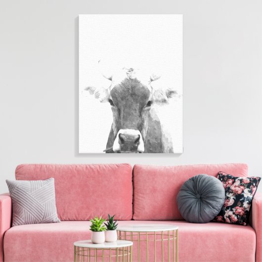 Dierportret van zwarte en witte koe canvas afdruk (Insitu (Woonkamer))
