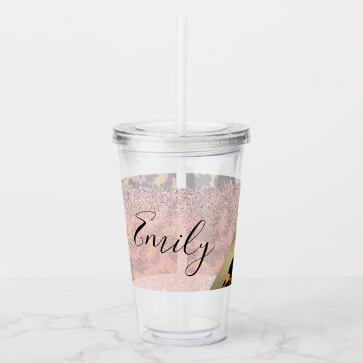 Dierprint Glitter Monogram Naam     Acryl Drinkbeker (Voorkant)