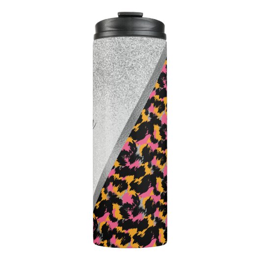 Dierprint Glitter Monogram Naam Thermisch T Thermosbeker (Voorkant)